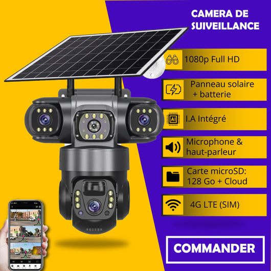 cnk- Caméra de Surveillance Solaire 4G Intelligente : à 03 objectifs