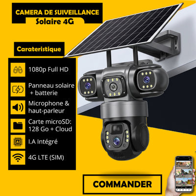 cnk- Caméra de Surveillance Solaire 4G Intelligente : à 03 objectifs