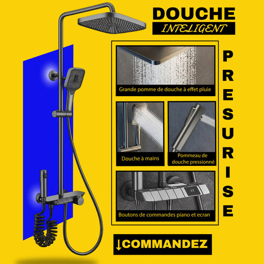 Colonne de douche intelligente à température constante à effet pluie 4 en 1