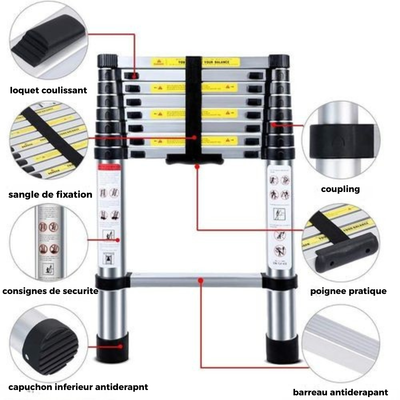 Echelle Télescopique Polyvalente 4,10M – Légère, Sécurisée et Facile à Ranger 🔧