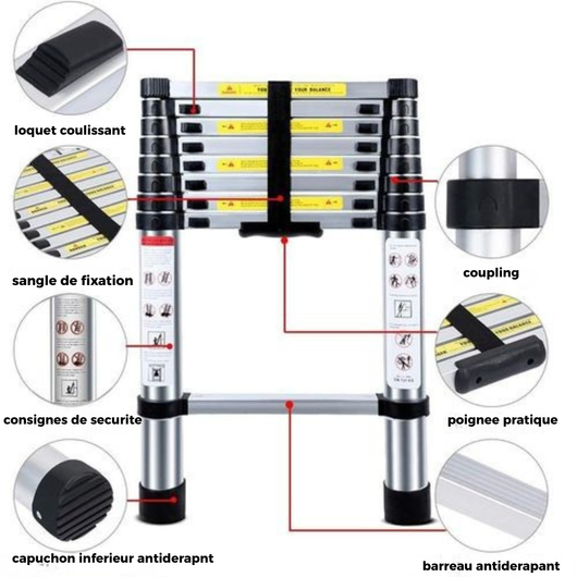 Echelle Télescopique Polyvalente 4,10M – Légère, Sécurisée et Facile à Ranger 🔧