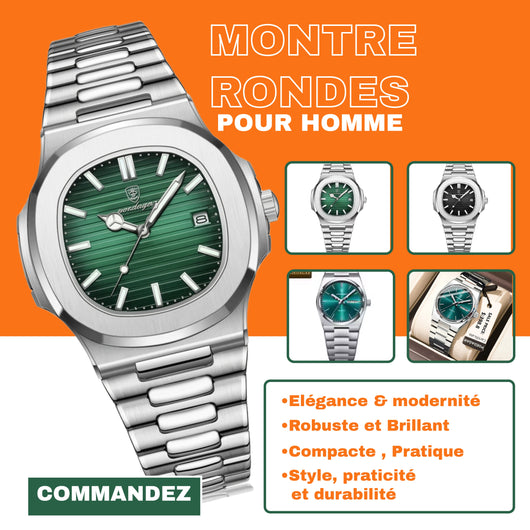 Poedagar Montre Carrée & Ronde pour Hommes en Acier Inoxydable - Collection Élégance et Fonctionnalité