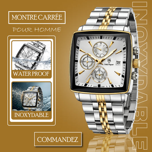 Poedagar Montre Carrée & Ronde pour Hommes en Acier Inoxydable - Collection Élégance et Fonctionnalité