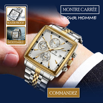 Poedagar Montre Carrée & Ronde pour Hommes en Acier Inoxydable - Collection Élégance et Fonctionnalité