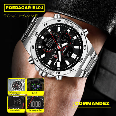 Poedagar Montre Carrée & Ronde pour Hommes en Acier Inoxydable - Collection Élégance et Fonctionnalité