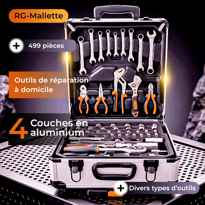 Rbi -Mallette à outils 499 pièces ensemble d'outils de réparation à domicile à 4 couches en aluminium