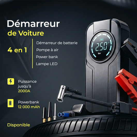 Démarreur de Voiture 4-en-1: Votre Meilleur Allié sur la Route !
